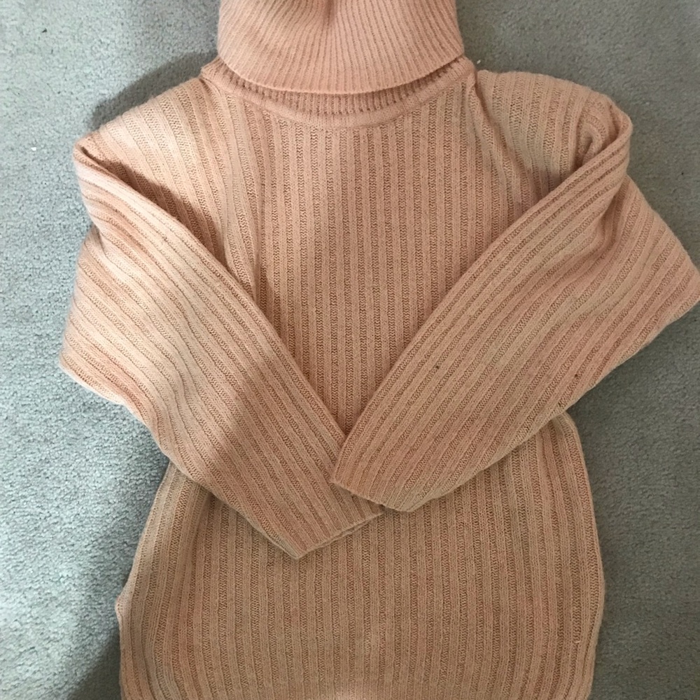 Elegant Peach Ribbed Turtleneck Sweater